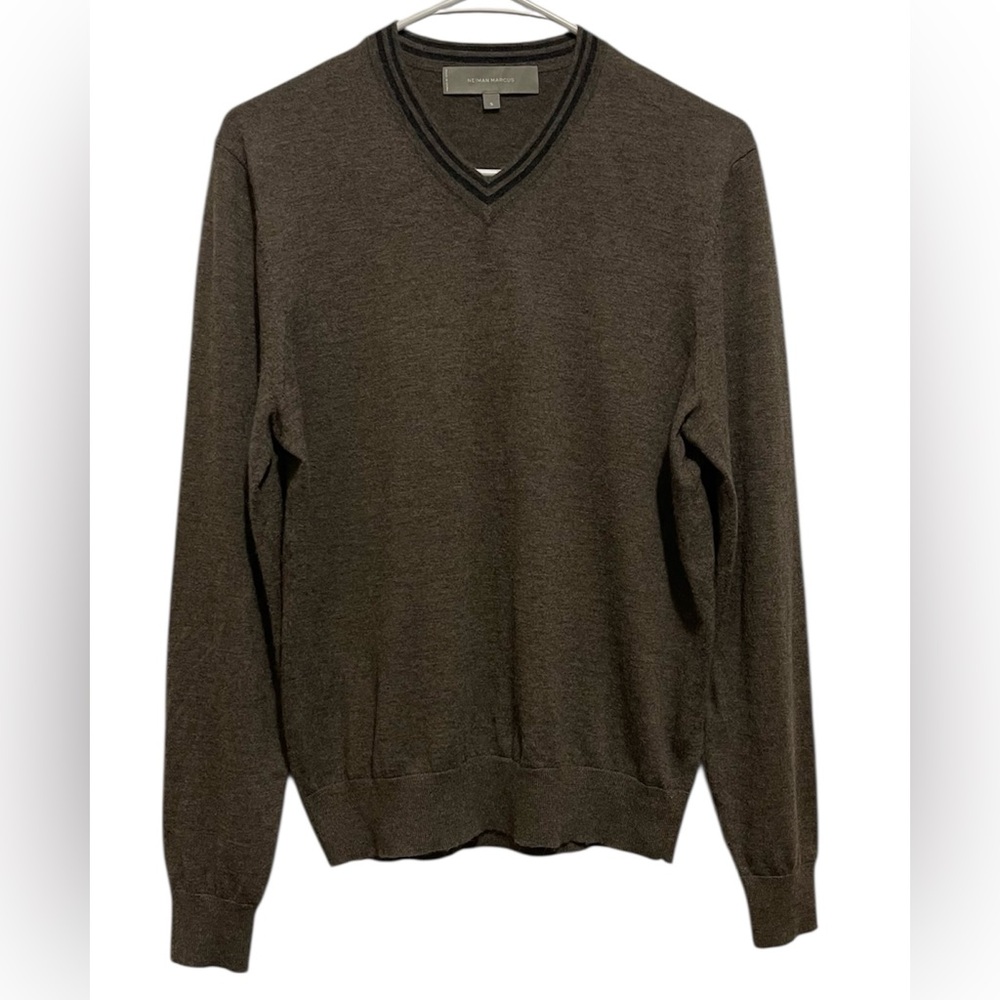 Neiman Marcus Dark Brown V-Neck Sweater